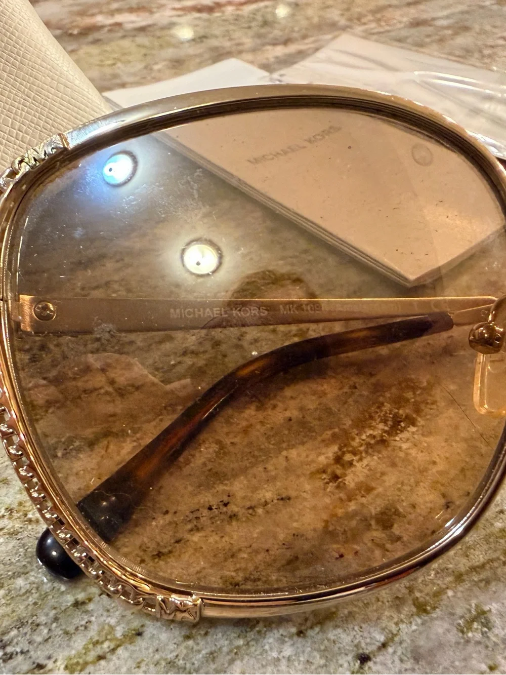 Michael Kors Gold Frame Brown Lens Oversized Sunglasses